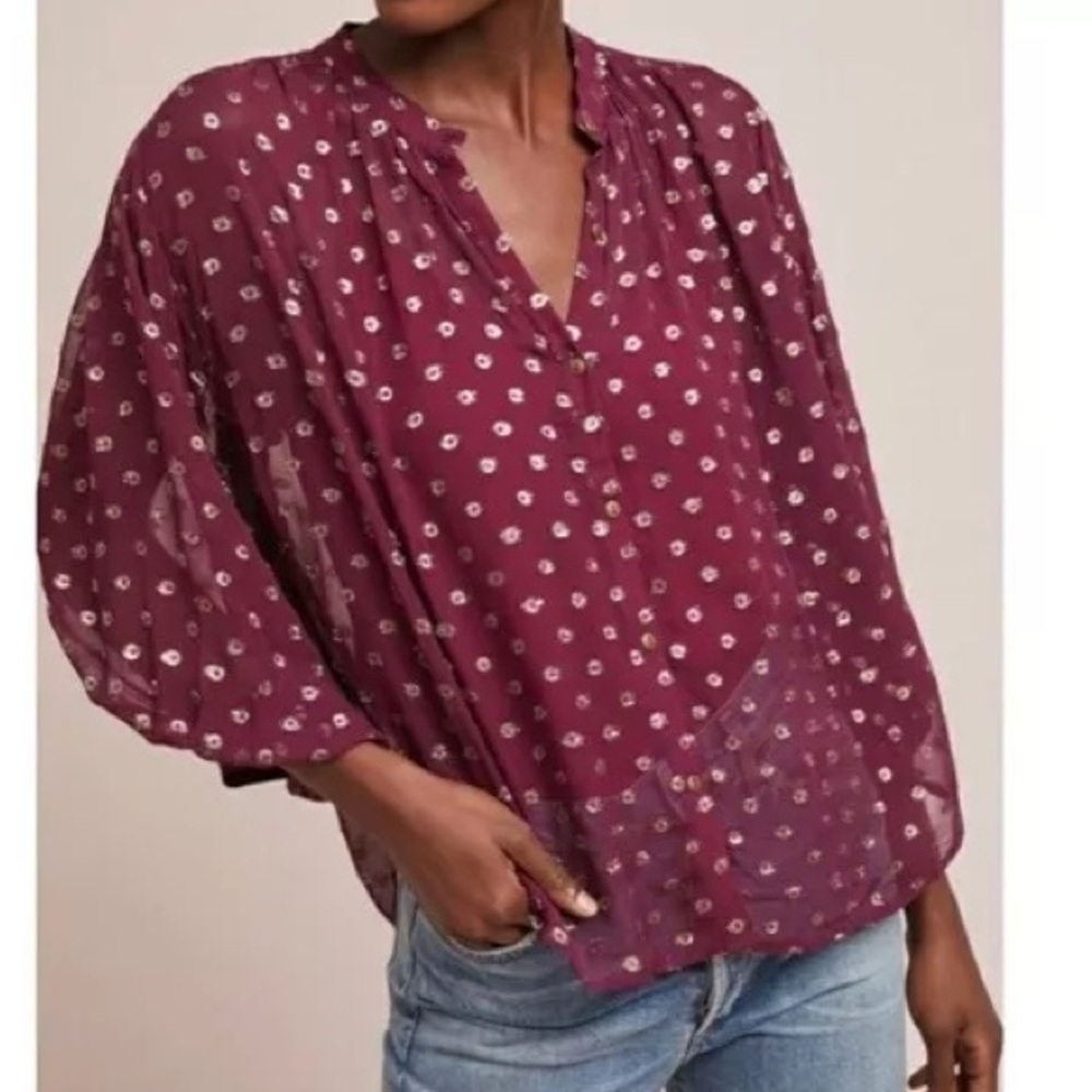 Anthropologie Moulinette Soeurs Allegra Foil Printed Button Down Blouse Sz XXS - Picture 2 of 8